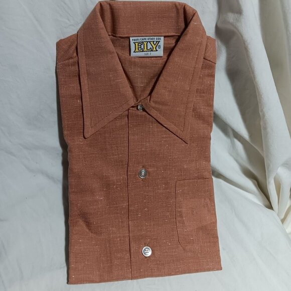 Vintage 1970's BOYS  7 Shirt COBALT SALMON PINK FLECK HIPPY MOD SHIRT USA NEW - Picture 1 of 5
